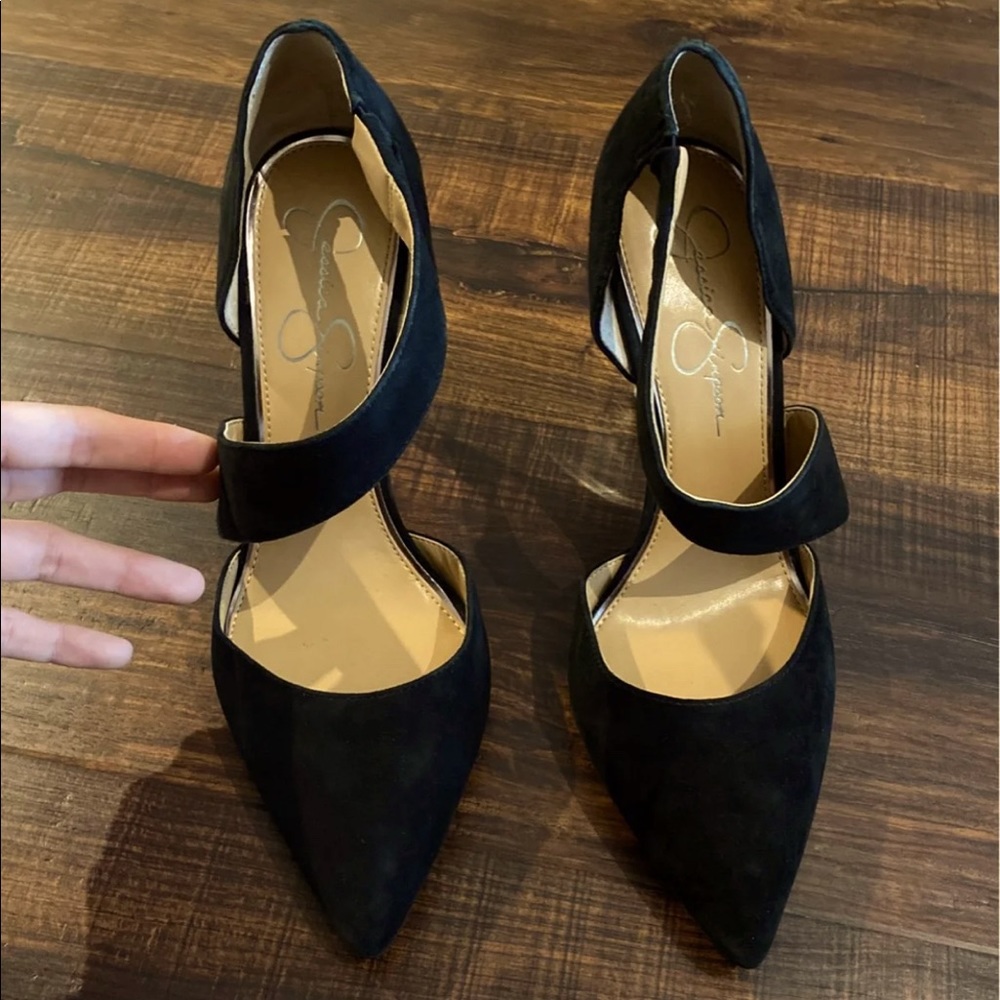 Black suede high heels